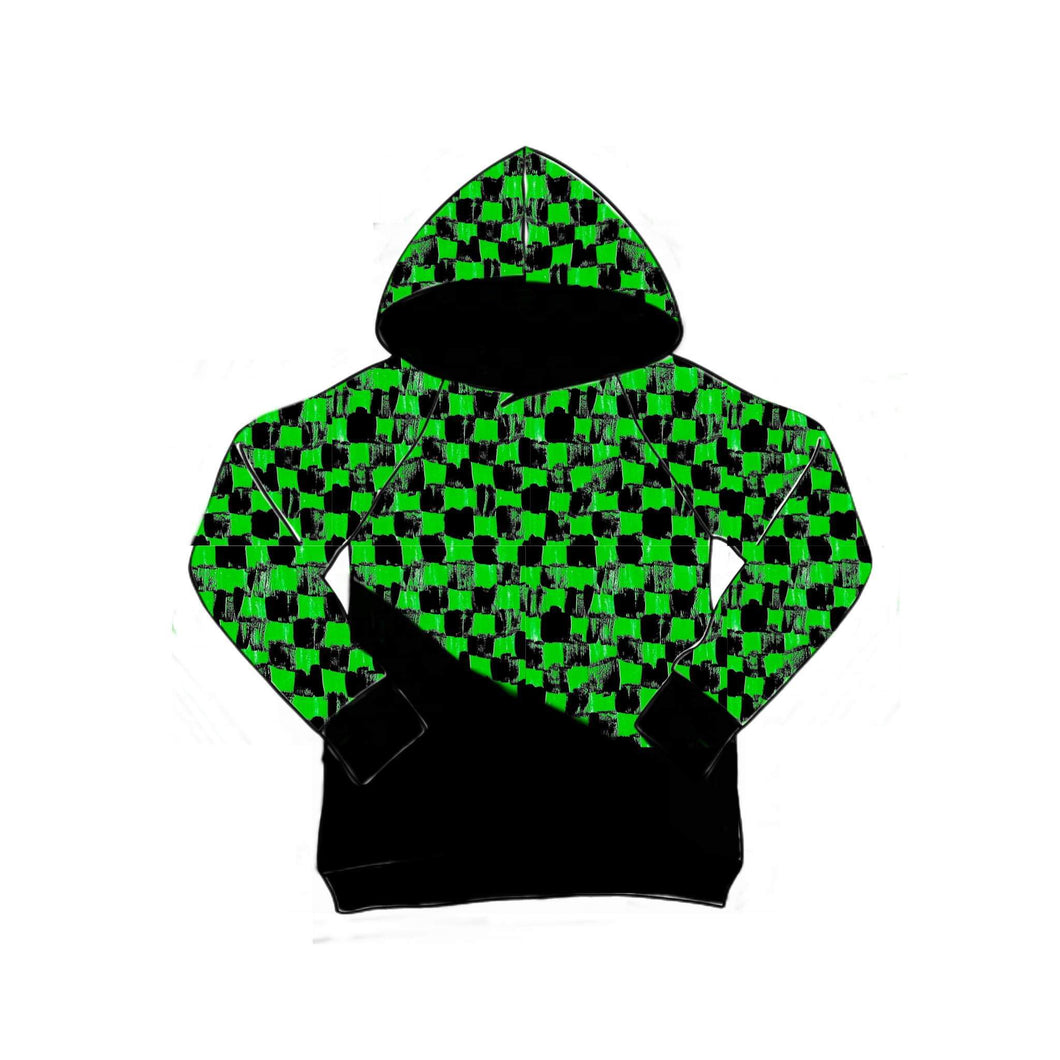 Green Painted Check Hoodie