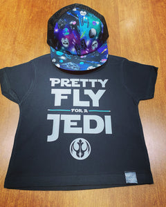 Soft black tee with the text "pretty for a Jedi". 