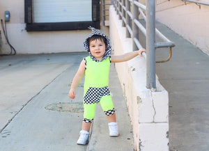 Spiked Checkered Romper-Neon Yellow